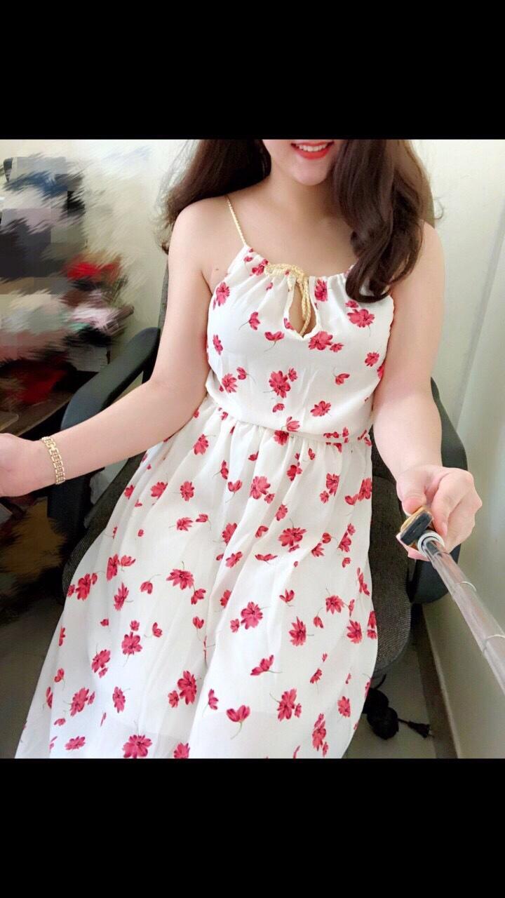 Đầm maxi voan 2 dây thích hợp đi biển hàng bao đẹp lt0619