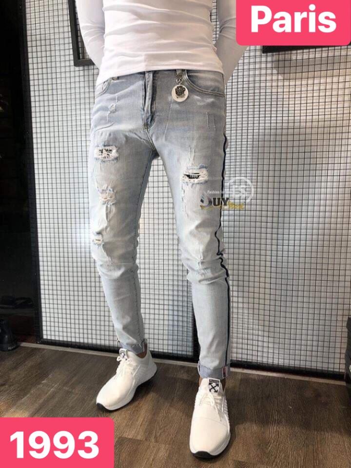 QUẦN JEAN NAM CHẤT BÒ TRẮNG SỌC WASH SÀNH ĐIỆU PR-1993 CAO CẤP - PARIS FASHION
