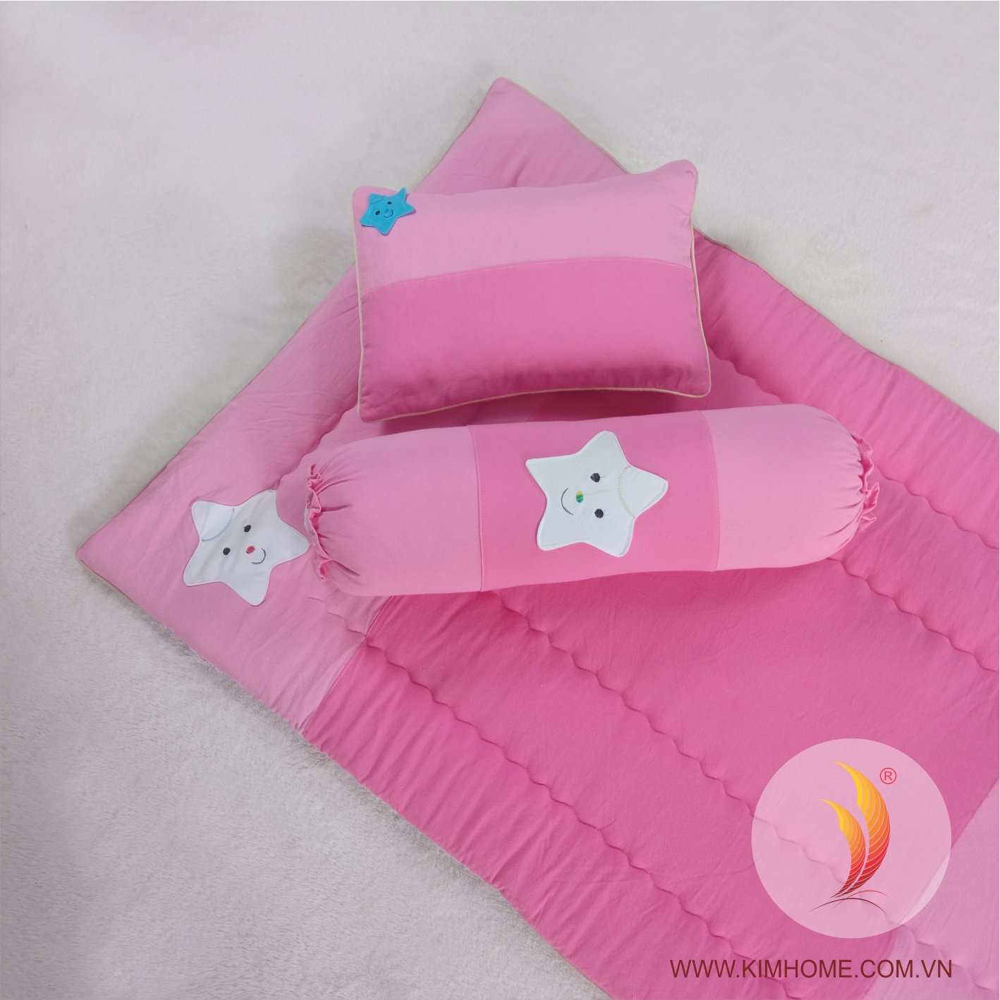 Bộ nệm trẻ em 3 món, bộ nệm bé đi nhà trẻ và tiểu học kara chần gòn Kim Home 1 đến 8 tuổi