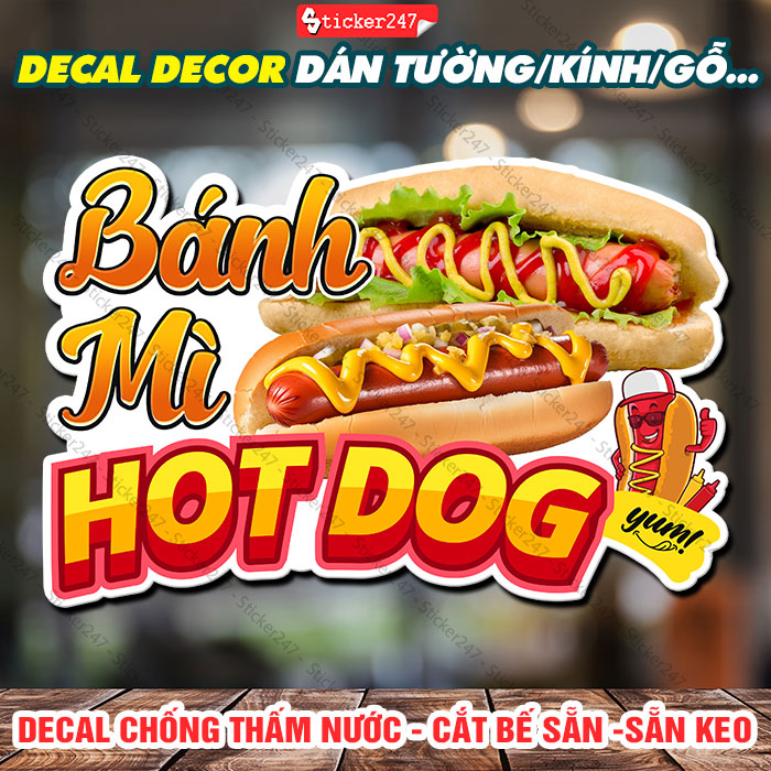Decal bánh mì hotdog trang trí quán – sticker bánh mì hotdog , decal dán tường, tủ, kính, quầy, xe trà sữa, xe cà phê - f38-16