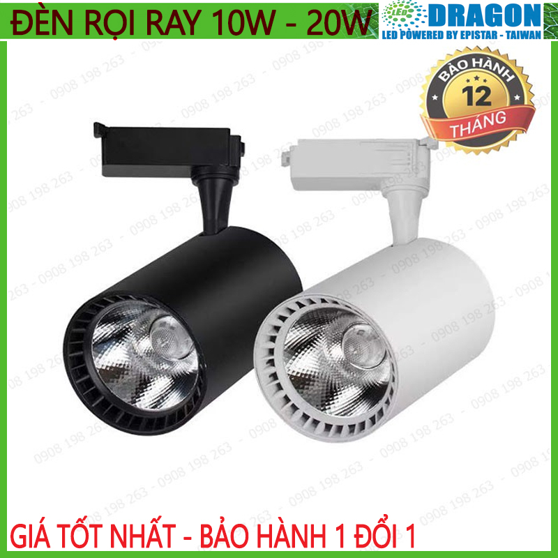 Đèn rọi ray COB cao cấp 10w - 20w, vỏ trắng vỏ đen, ánh sáng trắng hoặc vàng nắng, thương hiệu DRAGO