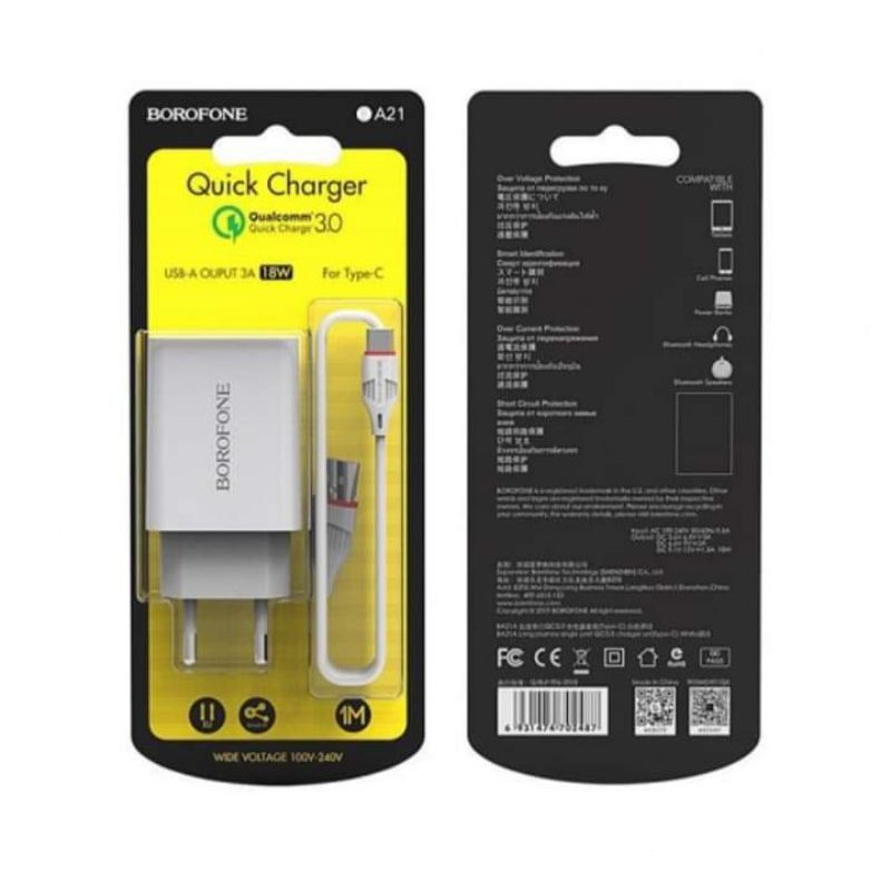 Bộ sạc nhanh Type C 18W Quickcharge QC 3 0 Borofone BA21A
