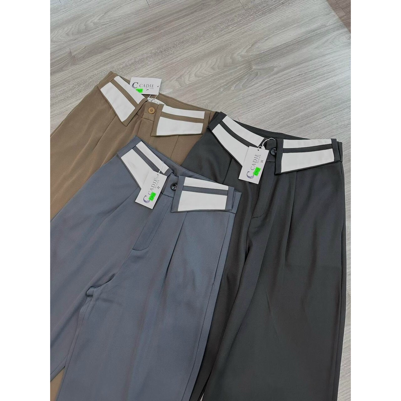 Quần Nữ Dáng Suông Ống Rộng Lưng Cao Kẻ Viền Cạp Gấp Phong Cách Ulzzang, Quần ống rộng vải ruby cạp khoá lưng cao 1 cúc cạp viền bẻ