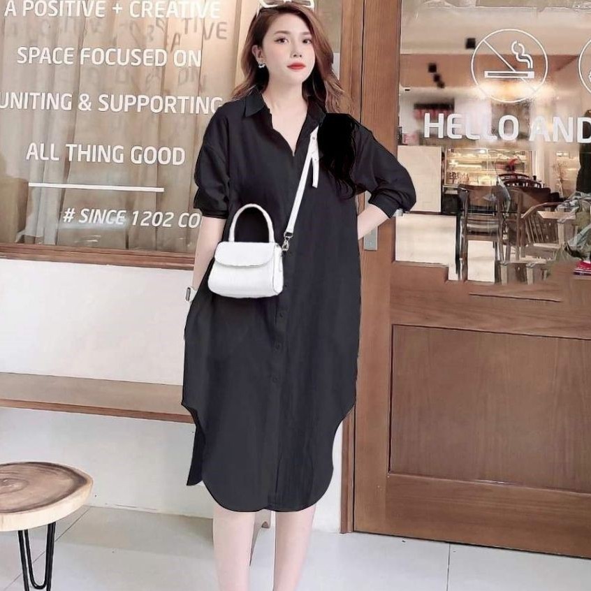 [FREESHIPMAX] Váy Bầu Đầm Bầu sơ mi Công Sở dáng dài Sang Chảnh Vải Mát
