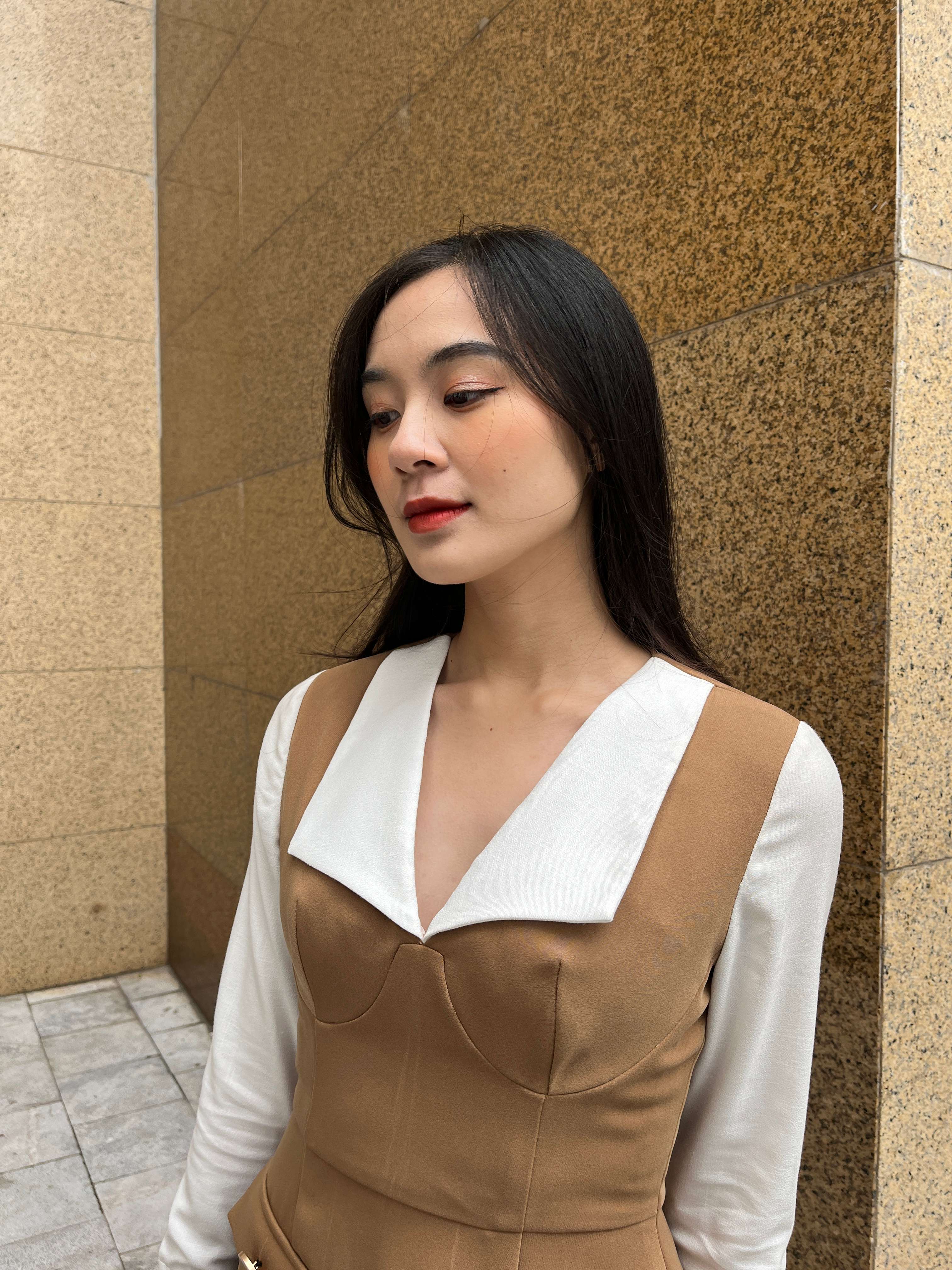 Váy nâu phối sơ mi Jenny - Maiimer