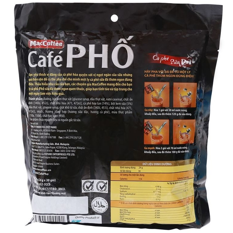 Cà phê sữa đá MacCoffee Café Phố 720g (30 gói) - Date mới