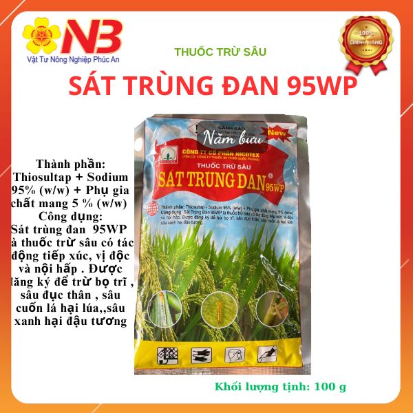 Thuốc trừ sâu sát trùng đan 95wp - 100gr - nicotex-thiosultap sodium 95%- sâu đục thân, cuốn lá- năm bưu