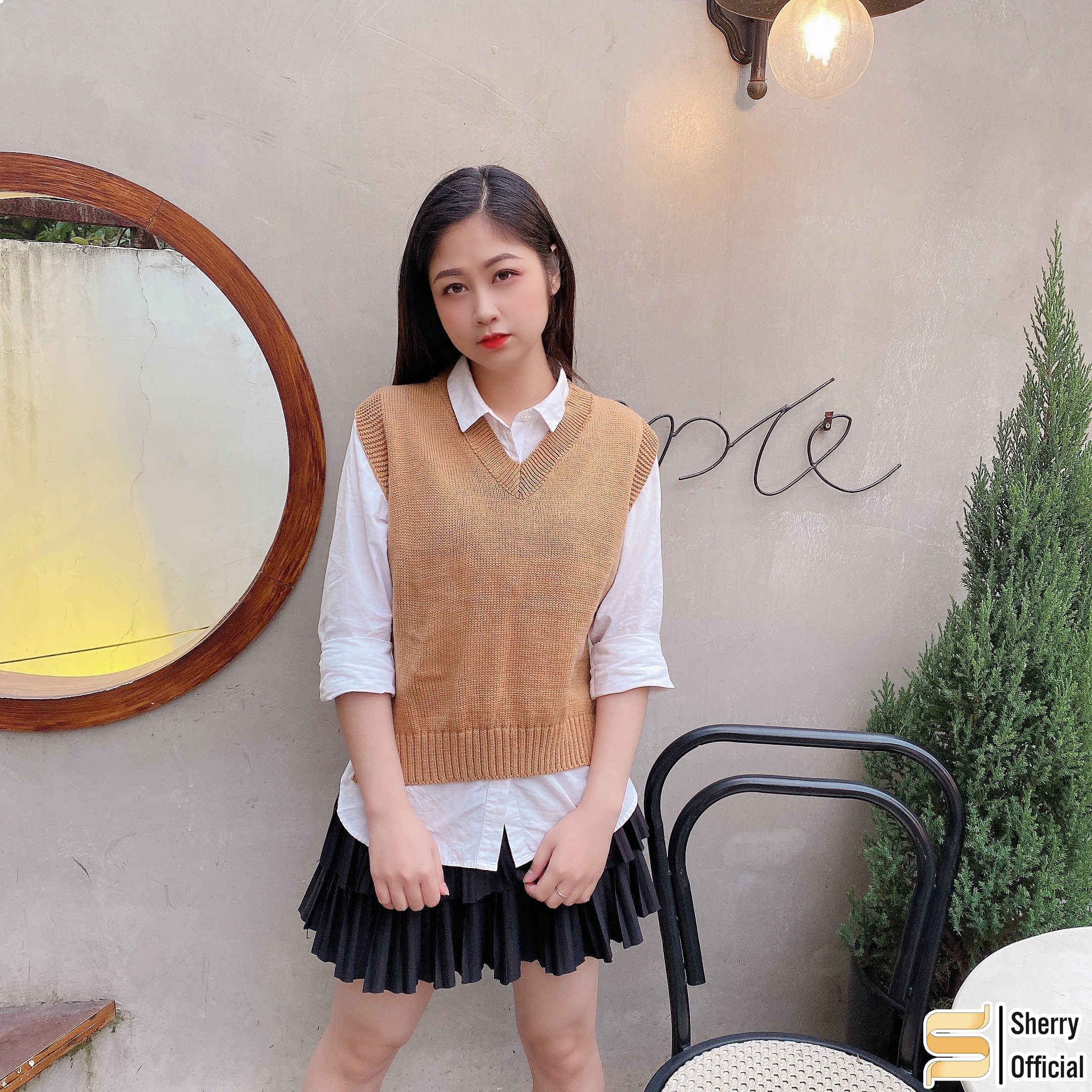 Áo gile nữ mỏng cổ tim