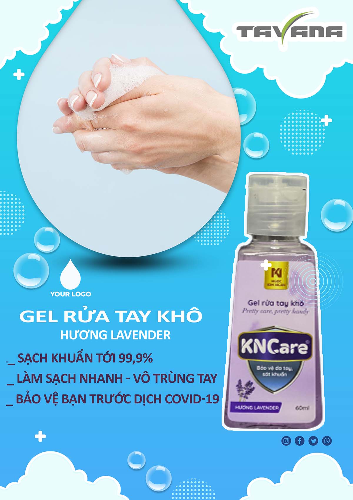 Gel rửa tay khô, sát khuẩn KNcare 60ml  Mùi Lavender