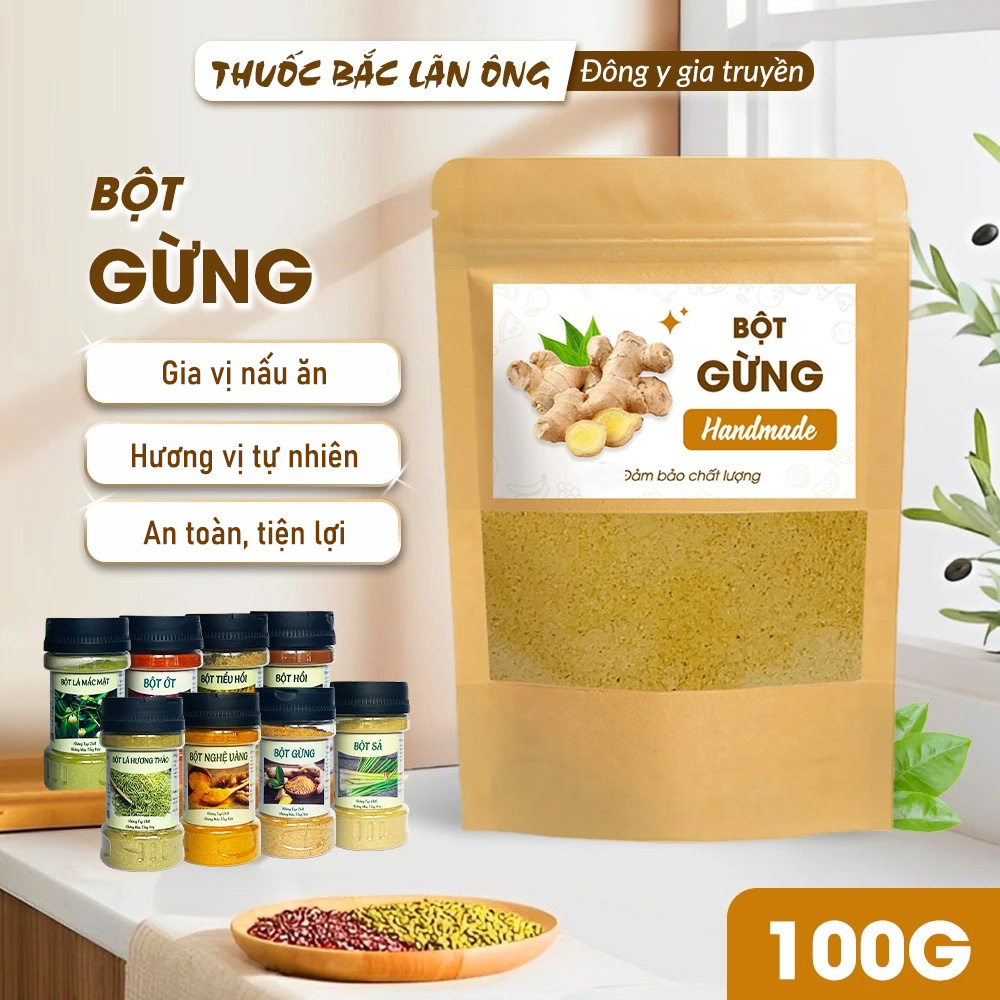 Bột gừng 100g, bột gừng ta, nguyên chất, thơm cay, mịn, gia vị nấu ăn, pha trà, tốt cho sức khỏe