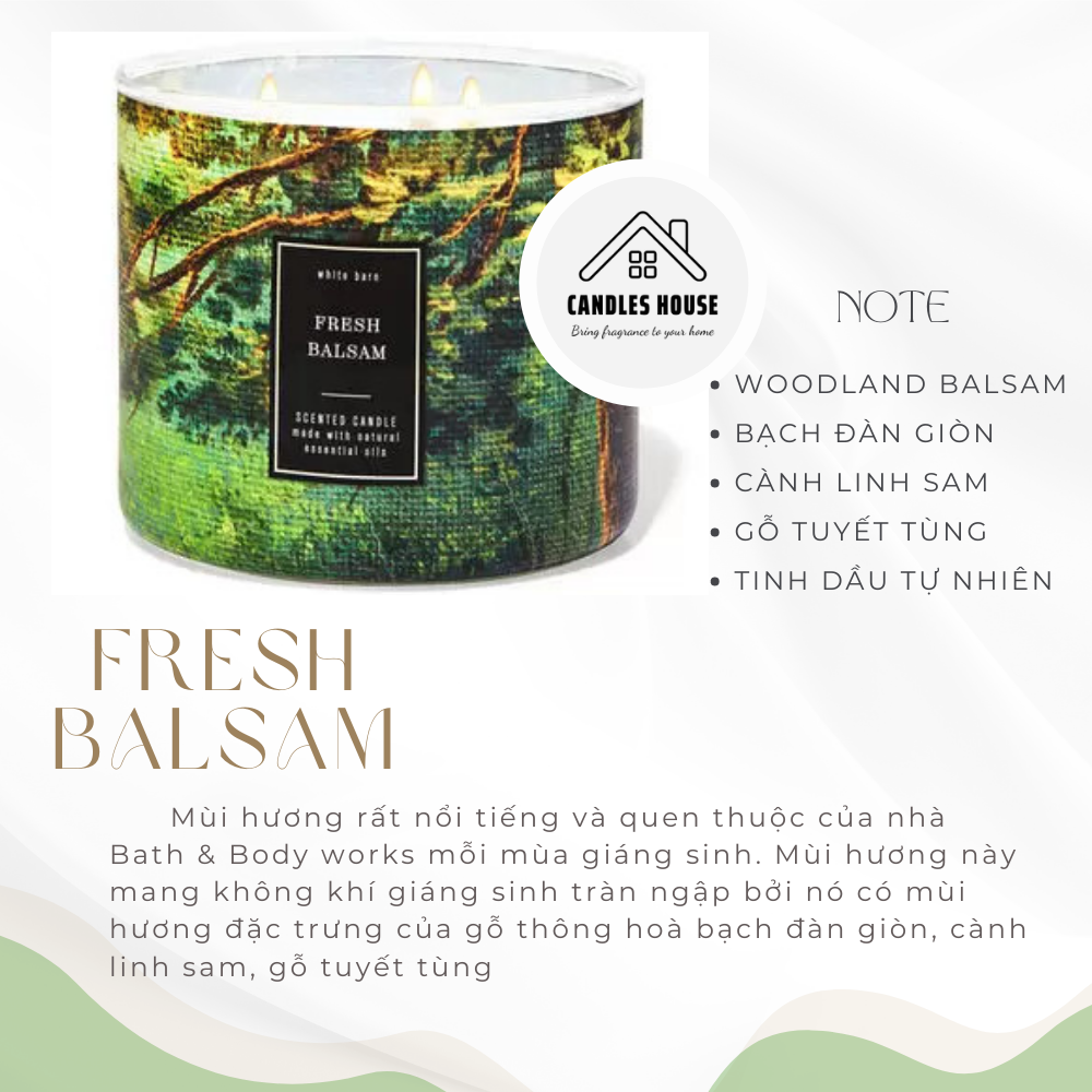 < BBW USA > Nến thơm Bath & Body Works FRESH BALSAM 3 bấc 411g