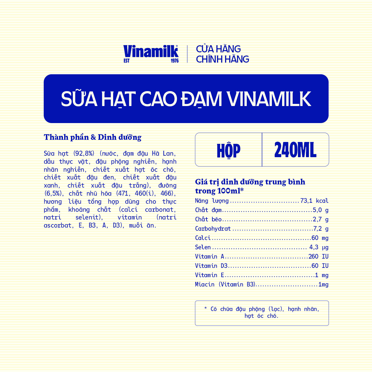 Sữa Hạt Cao Đạm Vinamilk - 6 Hộp 240ml