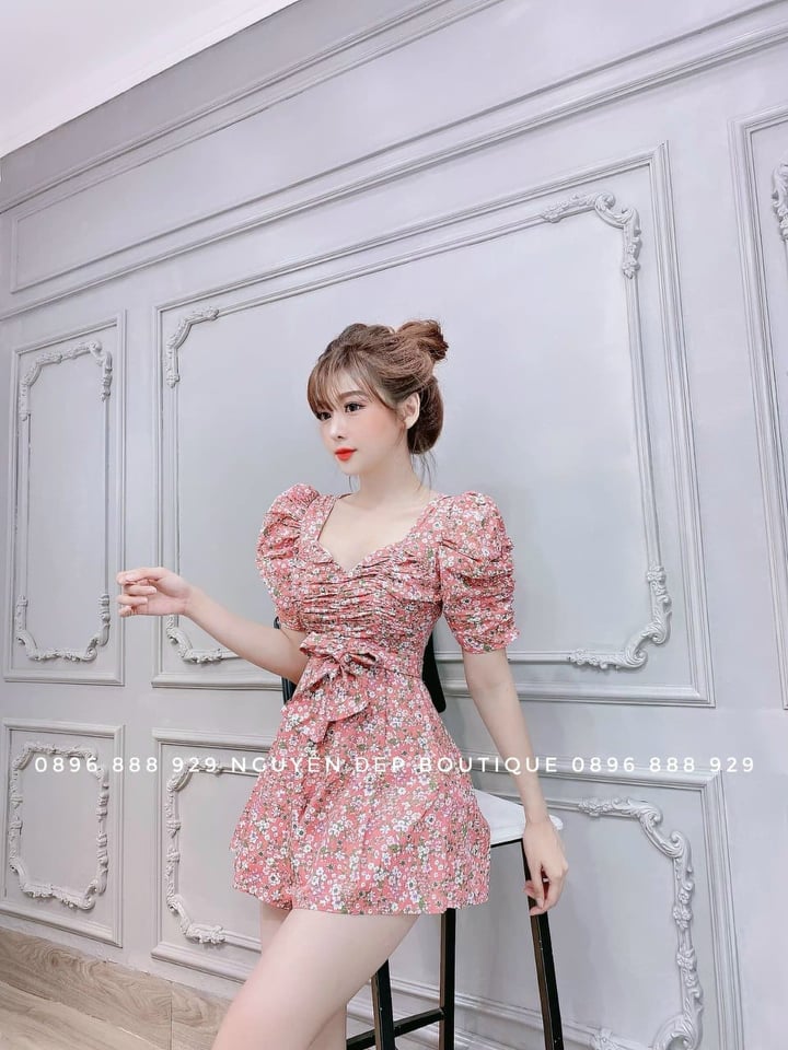 Đầm nữ lụa hoa nhún ngực siêu xinh thời trang Bambo