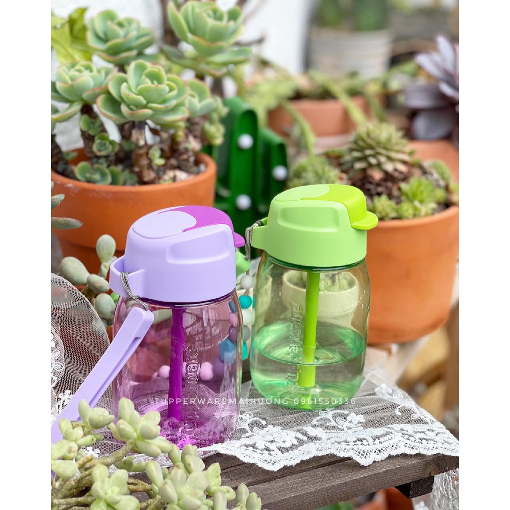 Bình nước tupperware có ống hút cho bé mini lohas 350ml