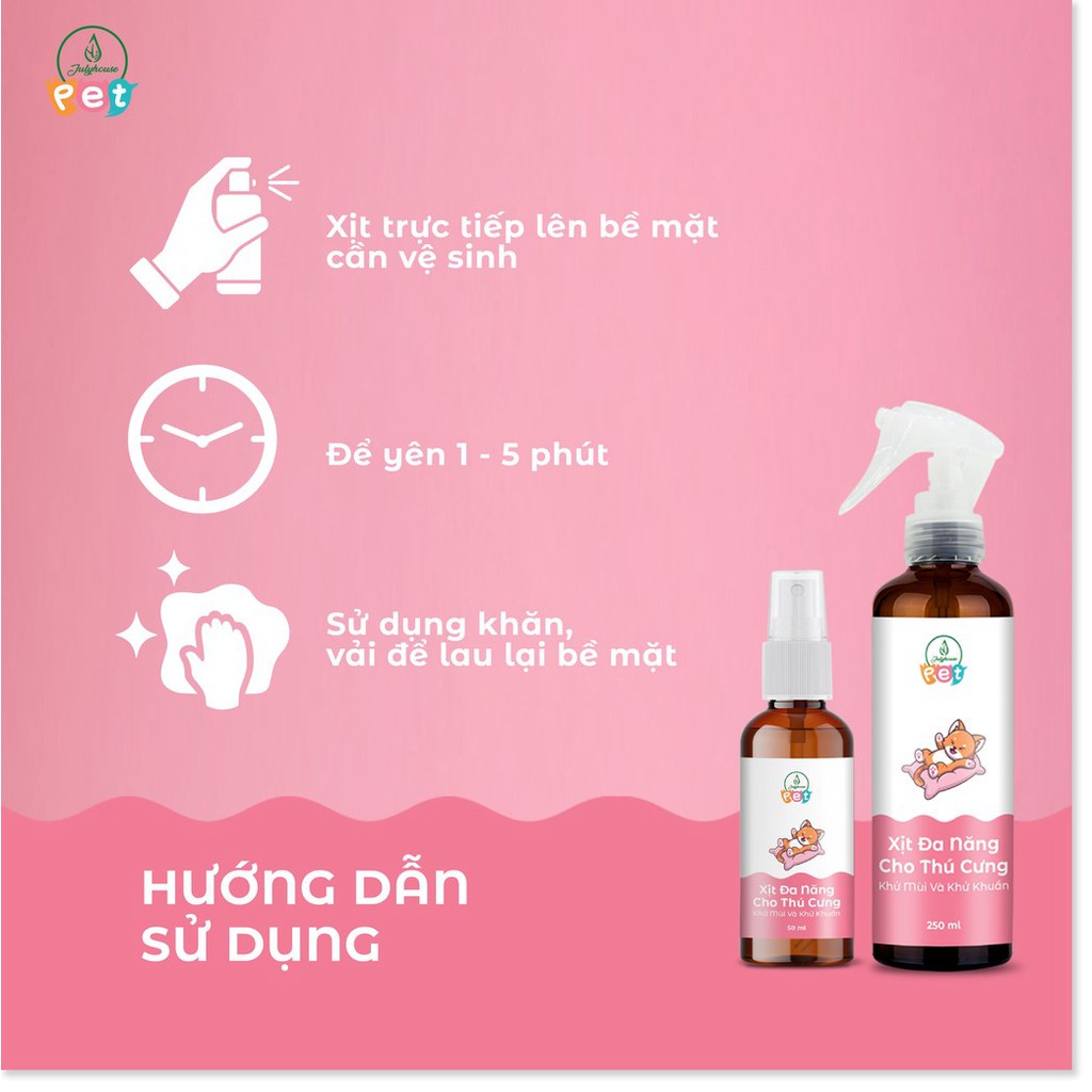 [HCM]Nước lau sàn cấp tốc dạng xịt khử khuẩn khử mùi chó mèo 50ml JULYHOUSE kết hợp tinh dầu Oải Hương Khuynh Diệp Sả Chanh