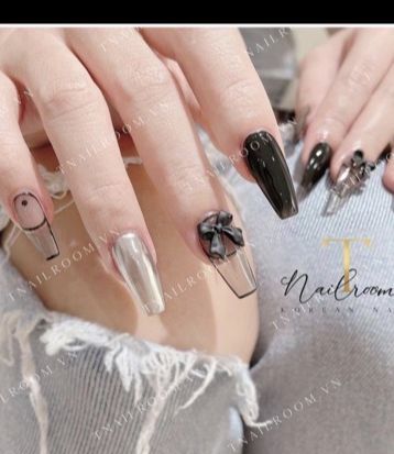 Nailbox nơ đen mix tráng gương