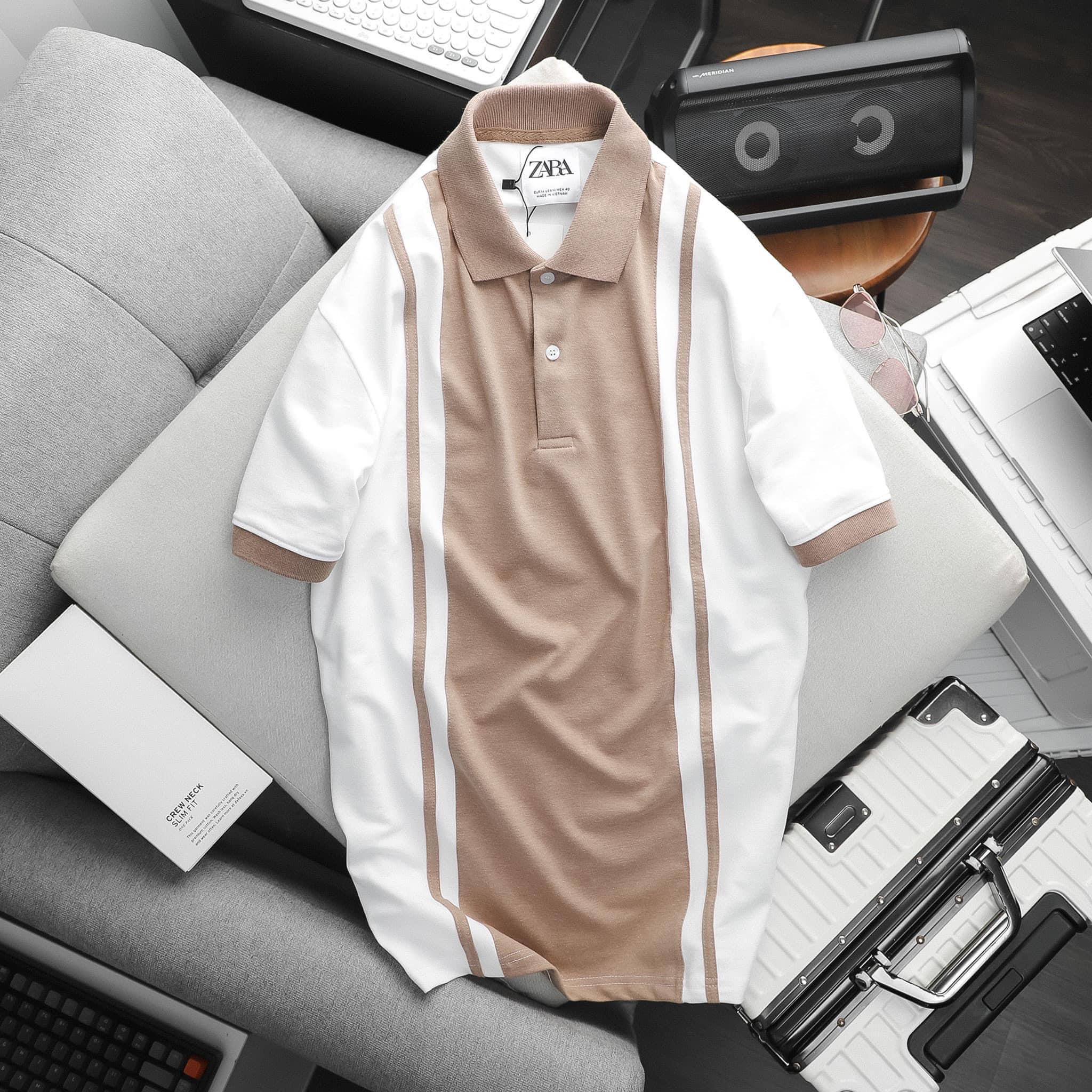 Áo thun nam POLO phối viền sọc 2 màu ngắn tay cực sang trọng