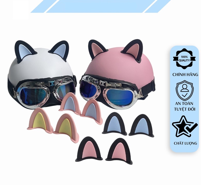 Tai mèo 2 màu gắn nón bảo hiểm siêu cute