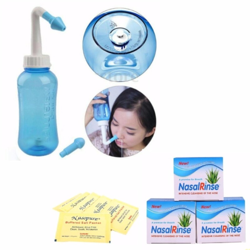Bình rửa sạch mũi Nasal Washdùng với nước muối sinh lý (Kèm 10 gói muối sinh lý Nasal Rinse) cao cấp