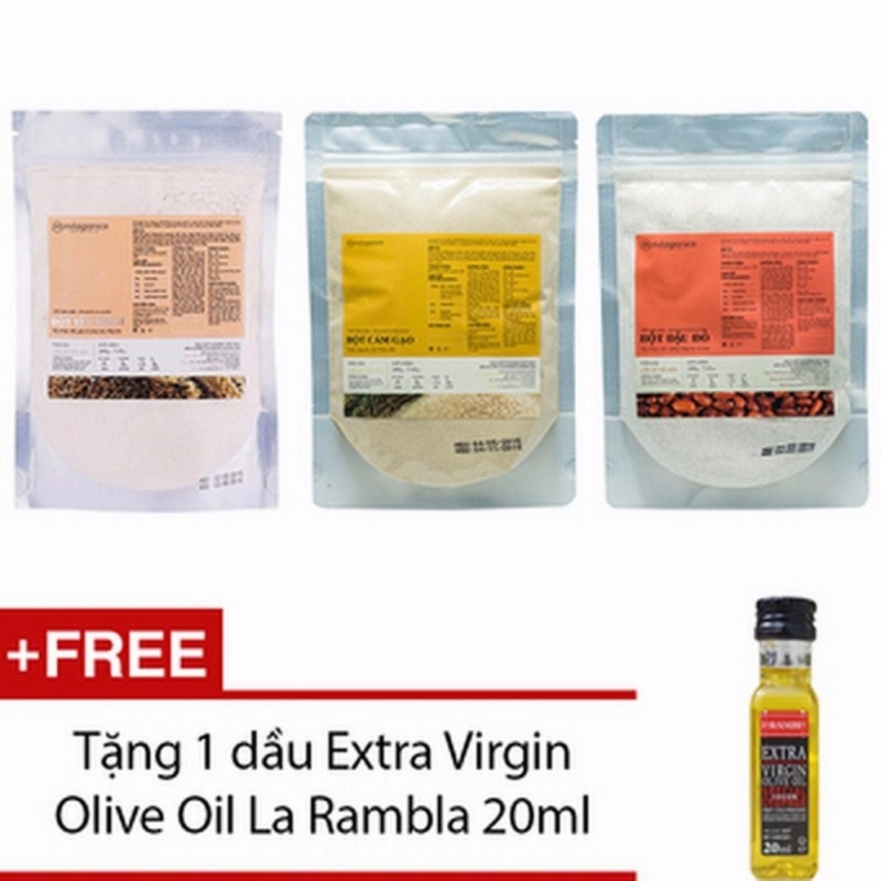 Bộ 1 bột cám gạo 200g + 1 bột yến mạch 200g + 1 bột đậu đỏ 200g +Tặng 1 dầu Extra Virgin Olive Oil La Rambla 20ml nhập khẩu