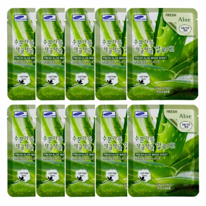 Bộ 10 gói mặt nạ dưỡng ẩm da chiết xuất nha đam 3W Clinic Fresh Aloe Mask Sheet 23ml X 10 nhập khẩu