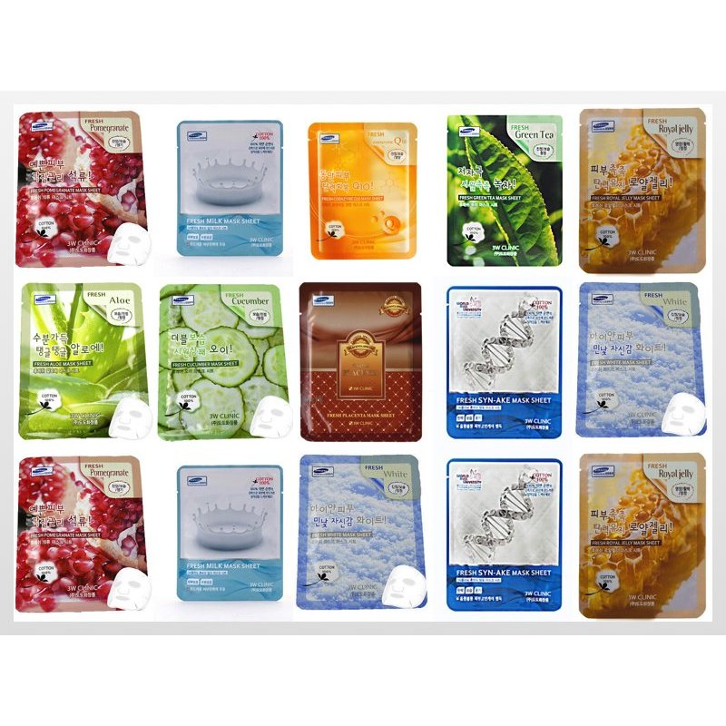 Bộ 15 Gói Mặt Nạ Dưỡng Da 3w Clinic Fresh Mask Sheet 15X23ml