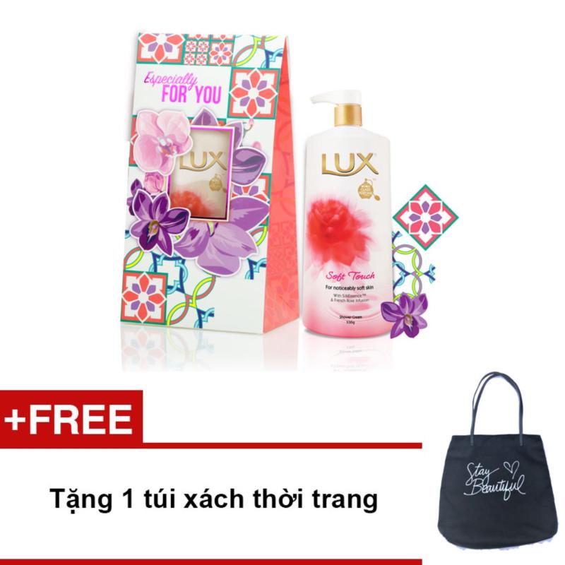 Bộ 2 Hộp Quà Sữa Tắm Lux Soft Touch Hồng 530g + Tặng 1 Túi xách thời trang nhập khẩu