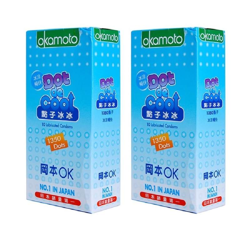 Bộ 2 Hộp x 10 bao cao su Nhật Bản gai lạnh Okamoto Dot Cool nhập khẩu