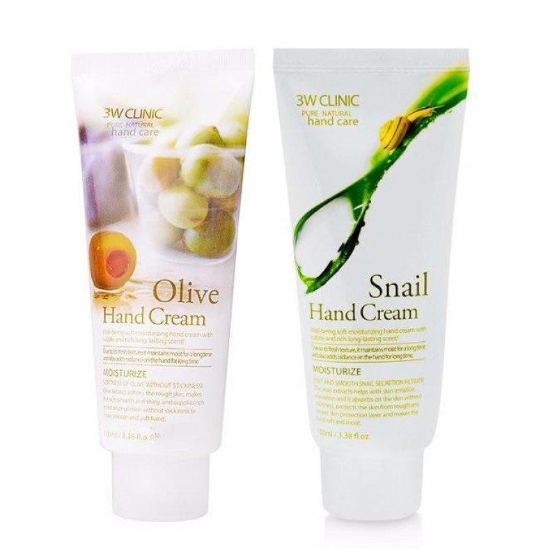 Bộ 2 Kem dưỡng da tay 3W Clinic Olive & Snail Hand Cream 100ml x 2