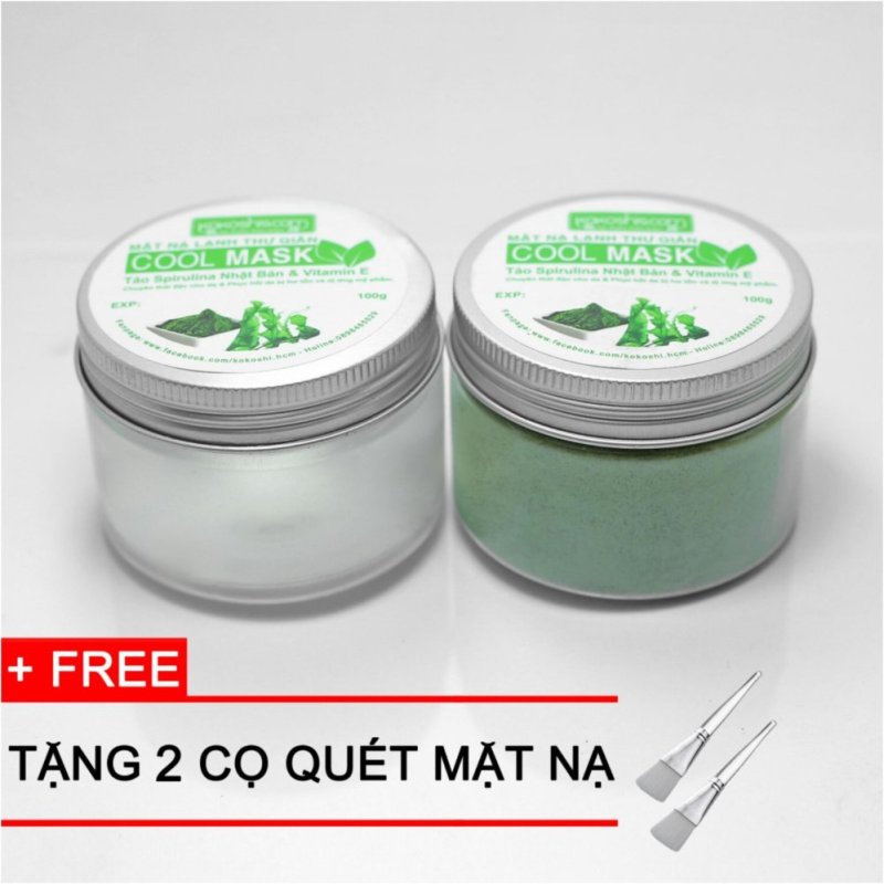 Bộ 2 Mặt Nạ Lạnh Thư Giãn Cool Mask (Tảo Spirulina Nhật Bản & Vitamin E) + Tặng 2 cọ quét