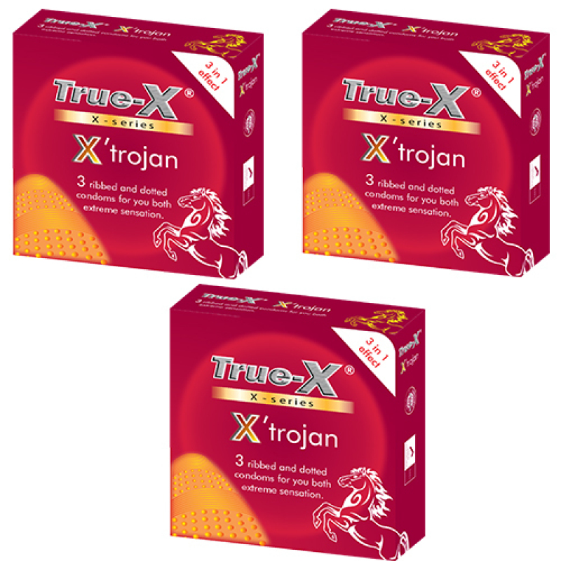 Bộ 3 hộp bao cao su True-X Xtrojan (Đỏ)