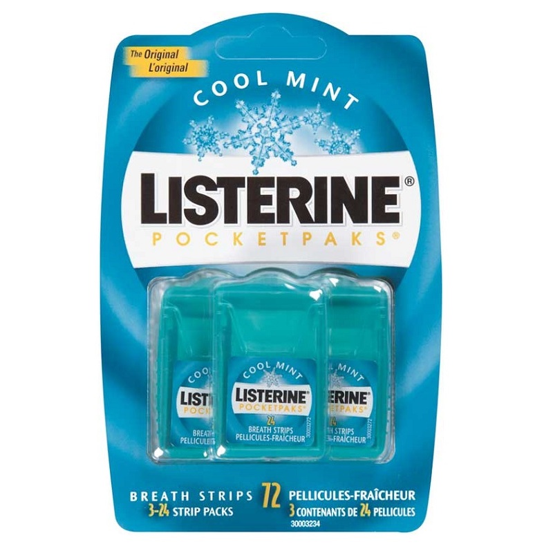 Bộ 3 hộp Phim ngậm thơm miệng hương Listerine Cool Mint 72 miếng