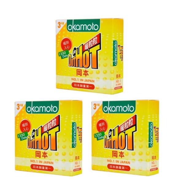 Bộ 3 Hộp x 3 bao cao su gai Nhật Bản Okamoto Dot Hot 3s nhập khẩu
