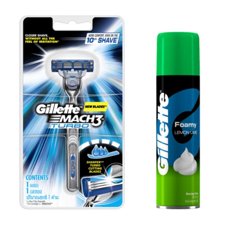 Bộ dao cạo Gillette Mach 3 Turbo 1up + Bọt cạo râu hương chanh 50g
