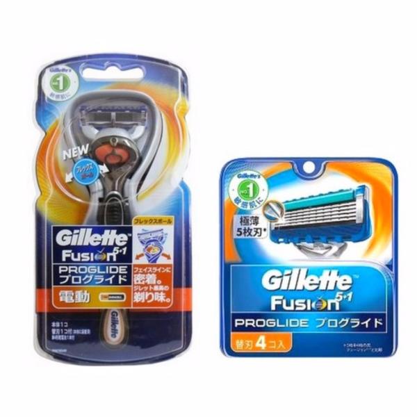 Bộ dao cạo râu chạy pin và vỉ 4 lưỡi dao cạo Râu Gillette Fusion Proglide 5+1.