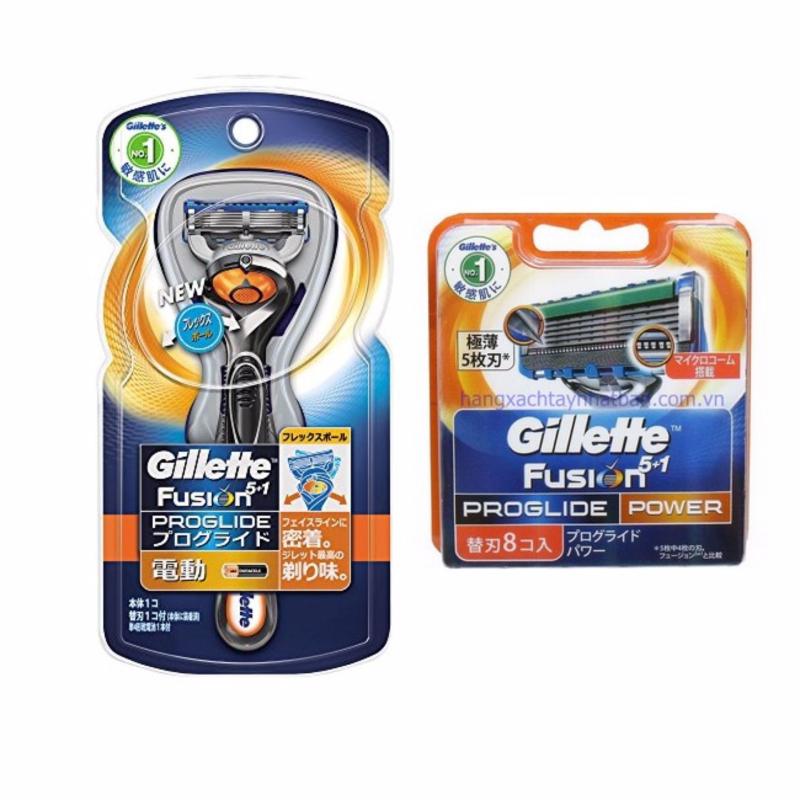Bộ dao cạo râu chạy pin và 10 lưỡi dao cạo Râu Gillette Fusion Proglide 5+1 power giá rẻ