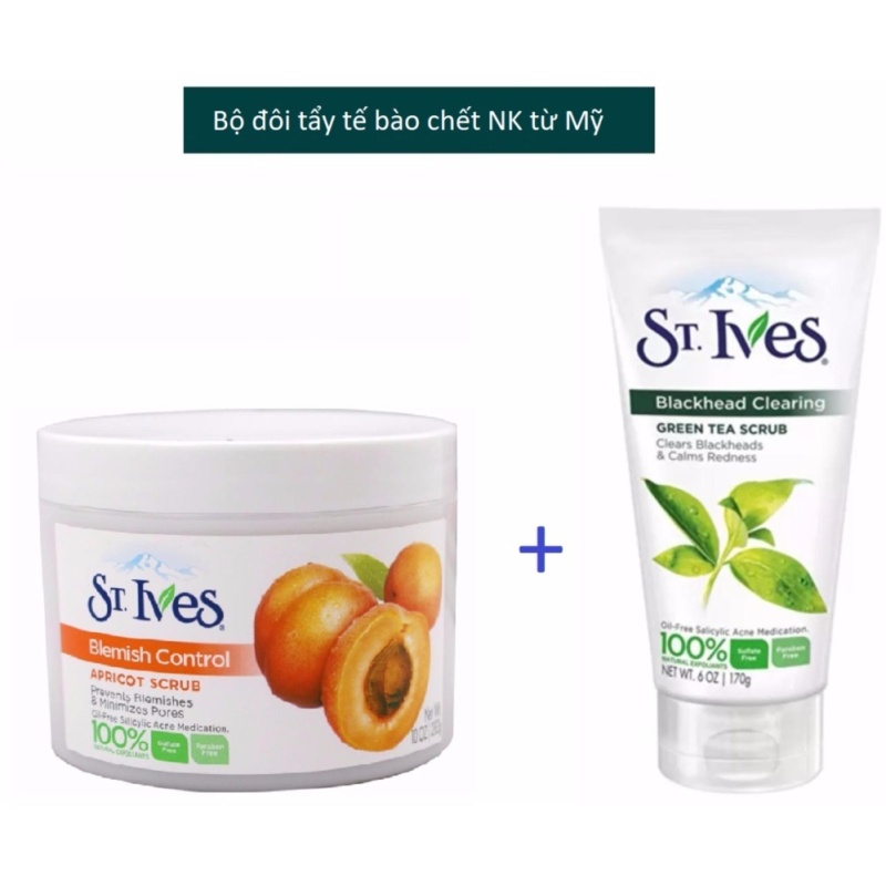 Bộ Đôi tẩy tế bào chết St.Ives Trà Xanh 170g + Blemish Control 283g