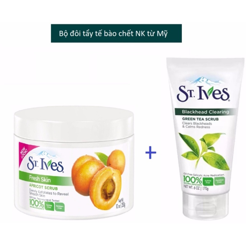 Bộ Đôi tẩy tế bào chết St.Ives Trà Xanh 170g + Fresh skin 283g nhập khẩu