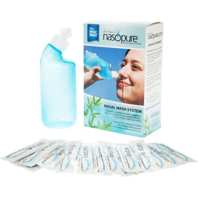 Bộ rửa mũi 250 ml & 3.75 g x 20 gói Nasopure Nasal Wash System (Xanh) nhập khẩu
