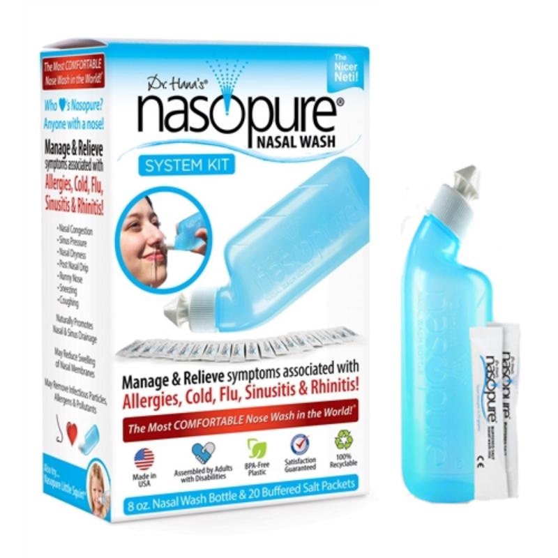 Bộ rửa mũi xoang NASOPURE System Kit (gồm Bình xịt 8oz ~ 240ml và 20 gói muối x 3.75g) cao cấp