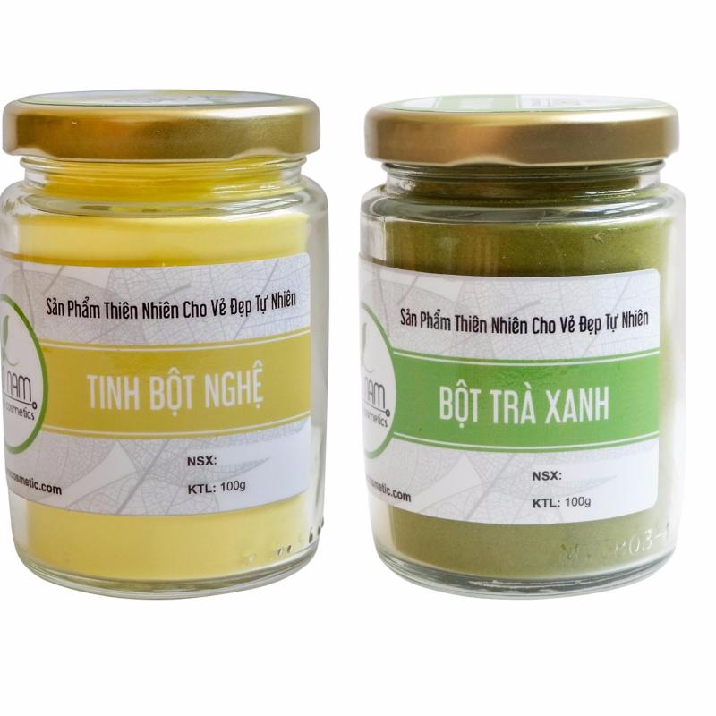 Bộ Tinh Bột Nghệ Nguyên Chất 100gr Và Bột Trà Xanh Nguyên Chất 100gr