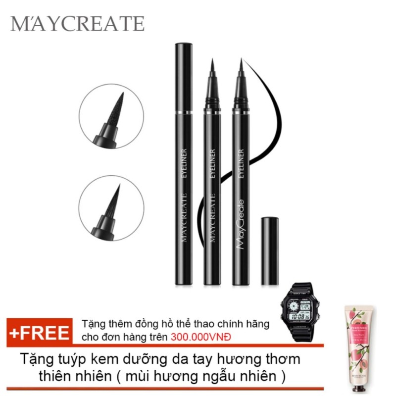 Bút lông kẻ mắt Maycreate ( 0.6ml ) + Tặng tuýp kem dưỡng da tay hương thơm  thiên nhiên ( Đơn hàng mỹ phẩm trên 300k tặng thêm 1 đồng hồ thể thao như quảng cáo ) nhập khẩu