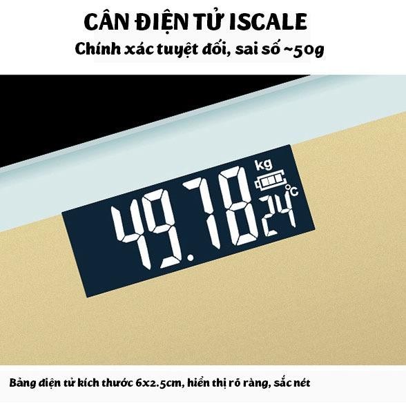 Cân sức khỏe điện tử mặt kính cường lực MJ-25 - Cân điện tử sức khỏe iScale - Cân sức khỏe điện tử kính cường lực Iscale (Màu ngẫu nhiên)- Cân điện tử chữ thập chính xác có hiển thị nhiệt độ