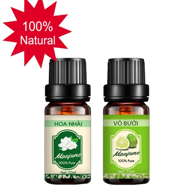 Combo 2 tinh dầu thiên nhiên Maujune hoa nhài 10ml và vỏ bưởi 10ml
