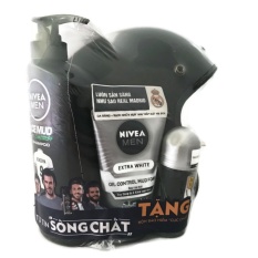 Combo dầu gội 530ml, sửa rửa mặt 100g, lăn khử mùi 50ml & mũ bảo hiểm NIVEA Men