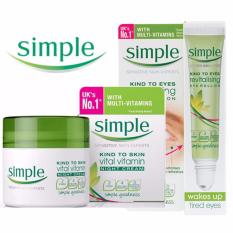 Combo Lăn dưỡng mắt Simple Kind To Eyes Revitalising Eye Roll-On 15ml + Kem dưỡng ẩm Cho Da Ban Đêm Simple Kind To Skin Vital Vitamin Night 50ml