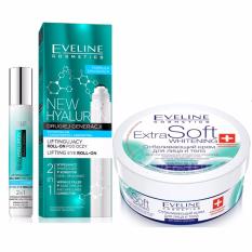 Combo Lăn Xóa Nhăn Trẻ Hóa Vùng Da Mắt Eveline New Hyaluron 15ml + Kem dưỡng trắng da mặt và toàn thân Eveline Extra Soft Whitening 200ml