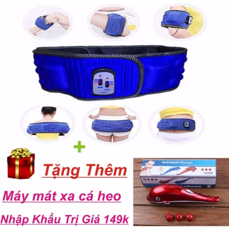 Đai massage X5, 3 chế độ giảm eo cân toàn thân (xanh) + Tặng máy mát xa cá heo mini
