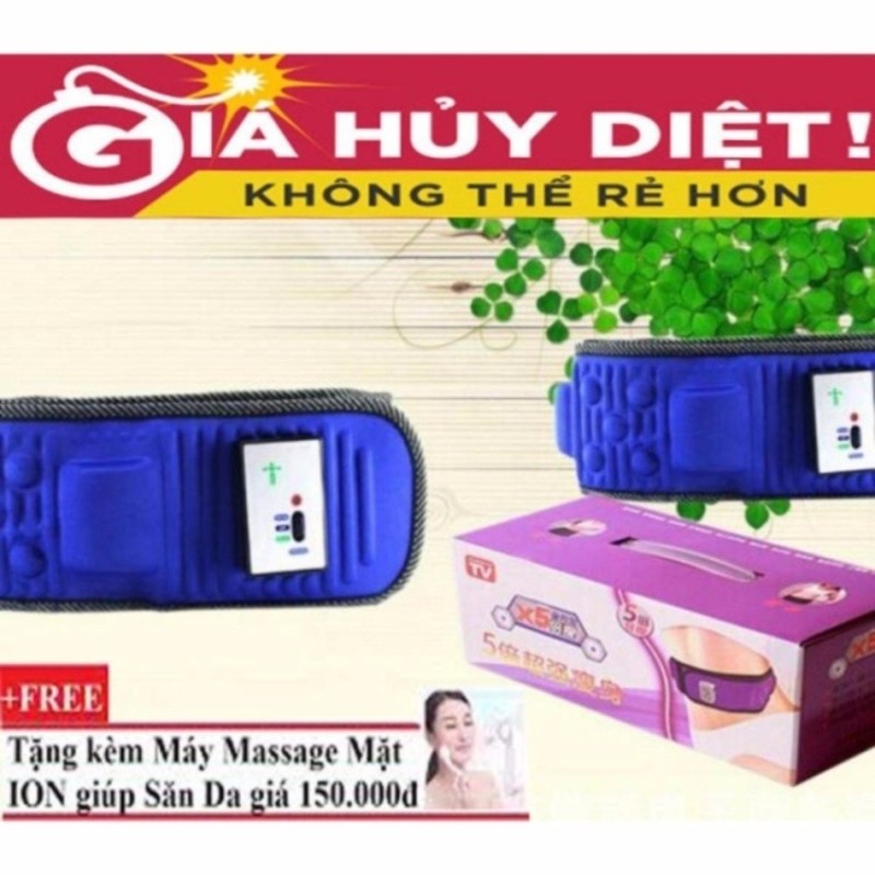 Đai Mát Xa m Béo Bụng X5 + Tặng Máy massage mặt DS-039 bằng ion (Trắng)