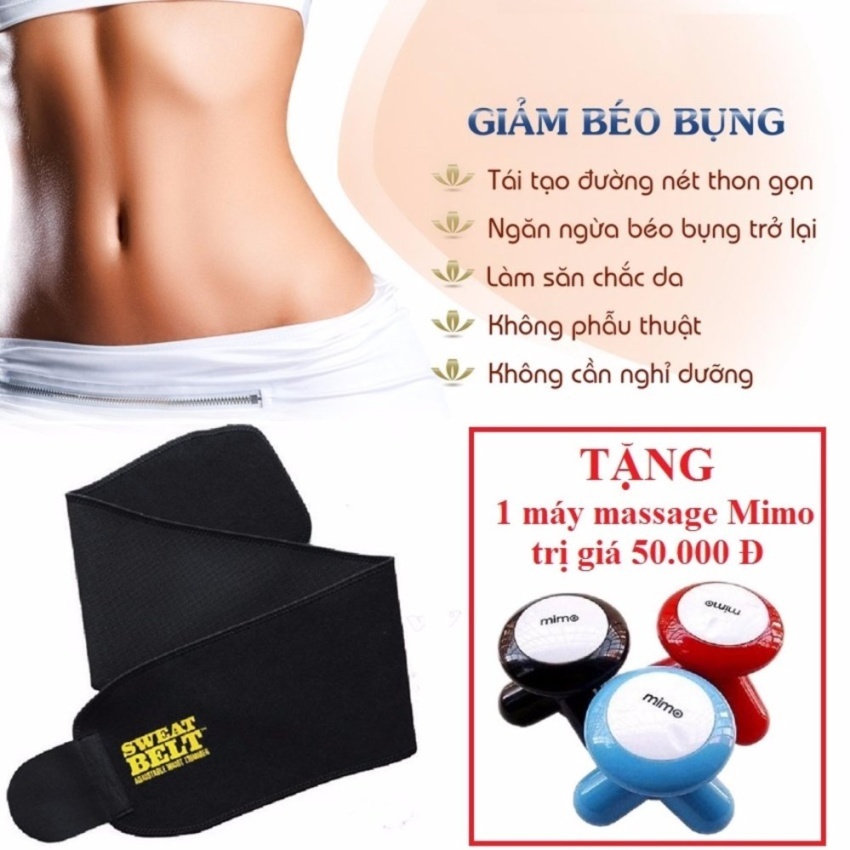 [HCM]Đai nịt bụng m mỡ Sweat Belt (Đen) + Tặng 1 máy Massage 3 chân Mimo